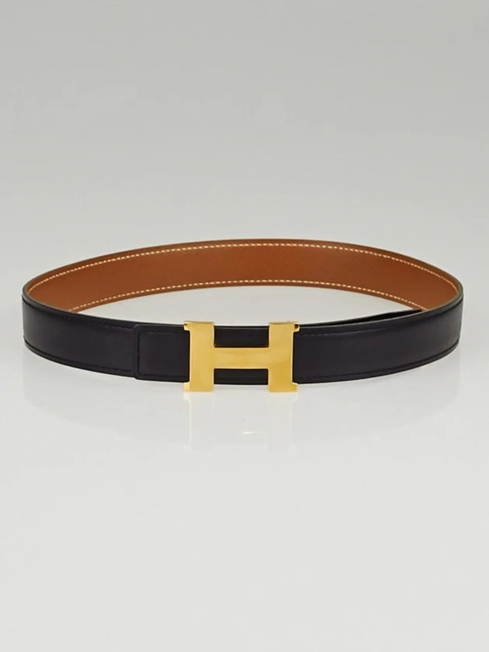 Authentic HERMES reversible H gold Constance buckle belt black brown 95cm
